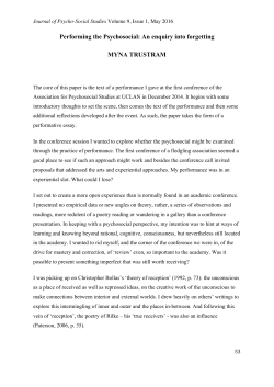 Performing the Psychosocial: An enquiry into forgetting MYNA