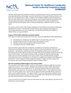 Competency Model Summary - National Center for Healthcare