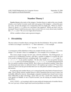 Number Theory I 1 Divisibility