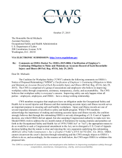 Comments on OSHA Docket No. OSHA-2015-0006