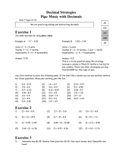 Decimal Strategies Pipe Music with Decimals Exercise 1
