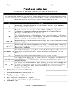 French and Indian War - Educator Worksheets.com