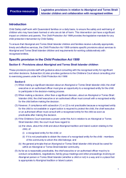 Legislative provisions in relation to Aboriginal and Torres Strait