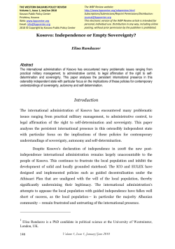 Kosovo: Independence or Empty Sovereignty? Abstract Introduction