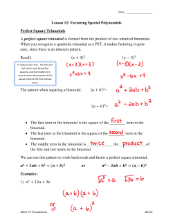 Lesson 12: Factoring Special Polynomials Perfect Square