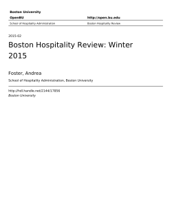 Boston Hospitality Review: Winter 2015 - OpenBU