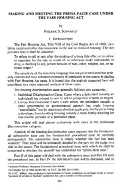 Making and Meeting the Prima Facie Case under the Fair Housing Act
