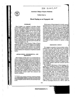 Blood Doping as an Ergogenic Aid SUMMARY