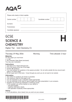 GCSE Chemistry Question paper Unit 01 - Chemistry June 2016