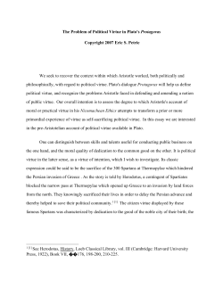 The Problem of Political Virtue in Plato`s Protagoras Copyright 2007