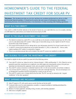 Homeowner`s Guide to the Federal Investment Tax Credit for Solar PV