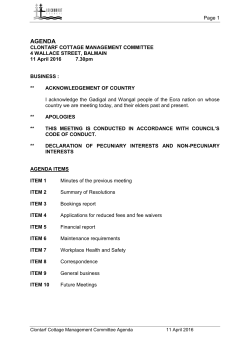 Clontarf Cottage Managment Committee Agenda 11 April 2016