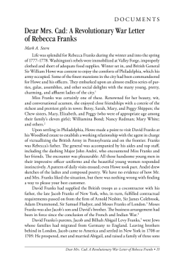 Dear Mrs. Cad: A Revolutionary War Letter of Rebecca Franks