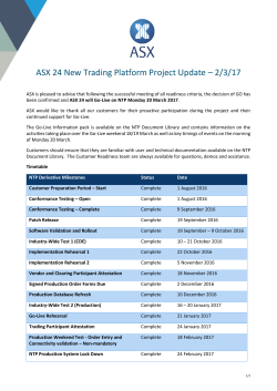 ASX 24 New Trading Platform Project Update &ndash; 2/3/17