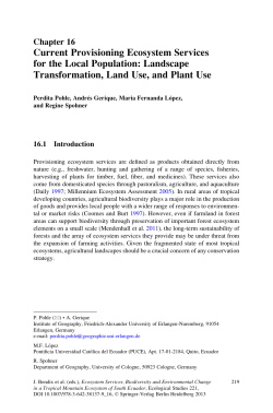 Current Provisioning Ecosystem Services for the Local Population