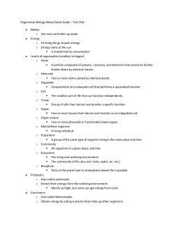 Organismal Biology Notes/Study Guide &ndash; Test One Matter o Has
