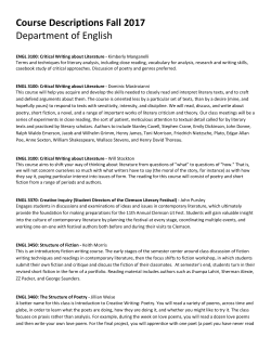 Course Descriptions Fall 2017 Department of English