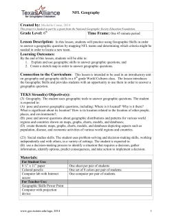 NFL Geography Grade Level: 6 Learning Outcomes: TEKS Strand(s