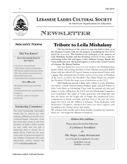 Newsletter Fall 2014 - lebanese ladies cultural society
