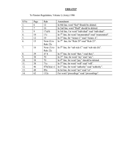 ERRATEP To Pension Regulatinns, Volume I, (Army) 1986 S/No