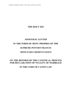 Mitis Iudex Dominus Iesus - Canon Law Society of America