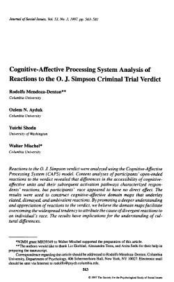 Cognitive-Affective Processing System Analysis of Reactions to the