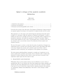 Quine`s critique of the analytic/synthetic distinction