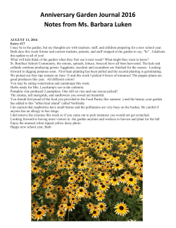 Anniversary Garden Journal 2016 Notes from Ms. Barbara Luken