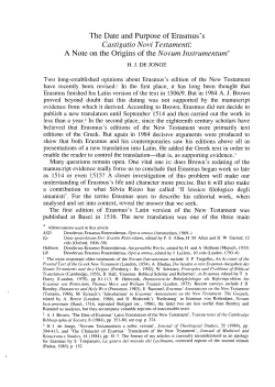 The Date and Purpose of Erasmus`s Castigatio Novi Testamenti: A