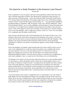 The Quest for a Godly President: Is this America`s Last