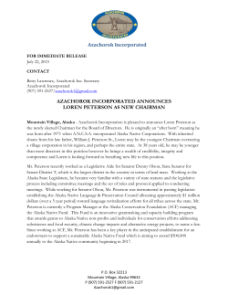 Azachorok Incorporated Announces Loren Peterson as New