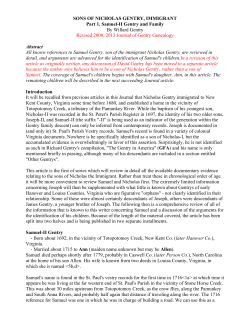 SONS OF NICHOLAS GENTRY, IMMIGRANT Part 1