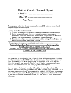 13 Colonies Research Report Teacher: Student