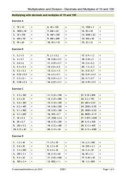 Multiplication and Division - Decimals and Multiples of 10 and 100