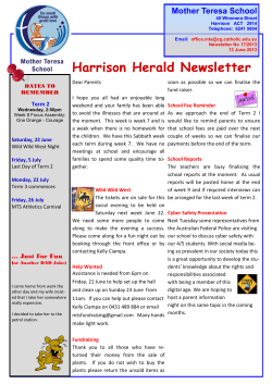 Harrison Herald Newsletter - Mother Teresa School, Harrison, ACT