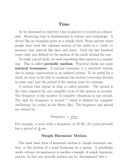 Clocks, Simple Harmonics Motion, Waves, Sound and Water Waves.