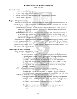 Topic Sentences - Campus Academic Resource Program