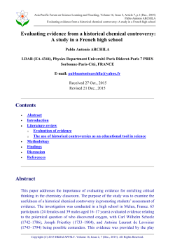 Evaluating evidence from a historical chemical controversy: A study
