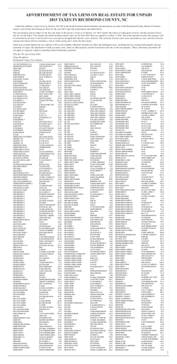 advertisement of tax liens on real estate for unpaid 2015 taxes