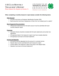 Club Leader Monthly Treasurer Report