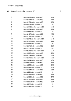 Teacher check list G Rounding to the nearest 10 B