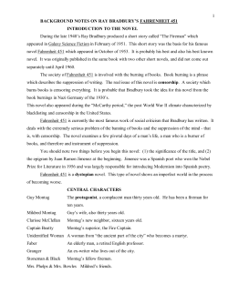 1 BACKGROUND NOTES ON RAY BRADBURY`S FAHRENHEIT