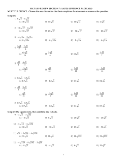 MAT 1033 REVIEW SECTION 7.4 (ADD, SUBTRACT RADICALS