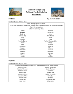 Southern Europe Map Political/ Physical Labeling