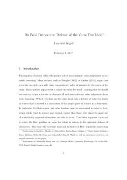 Du Bois` Democratic Defence of the Value Free Ideal