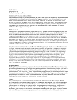 Tang Dynasty China TANG DYNASTY READING AND QUESTIONS