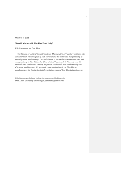 October 6, 2015 Niccol&ograve; Machiavelli: The Han Fei of Italy? Eric