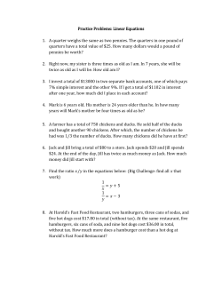Practice Problems: Linear Equations 1. A quarter weighs the same