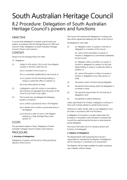 Delegation of South Australian Heritage Council`s powers and