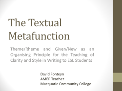 The Textual Metafunction - The Australian Council of TESOL